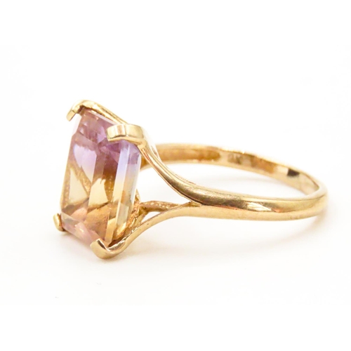 19 - Four Claw Set Emerald Cut Ametrine Single Stone Ring Set in 9 Carat Yellow Gold Ring Size L