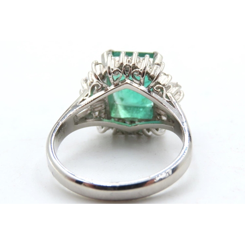 21 - Emerald Centerstone Ring with Round and Tapered Baguette Cut Diamond Halo Set in Platinum Total Emer... 