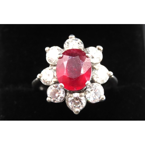 24 - Ruby and Eight Diamond Set Daisy Motif Ring Set in 18 Carat White Gold Total Ruby Carat Weight 5 Car... 