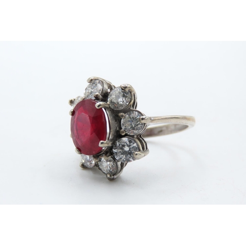 24 - Ruby and Eight Diamond Set Daisy Motif Ring Set in 18 Carat White Gold Total Ruby Carat Weight 5 Car... 