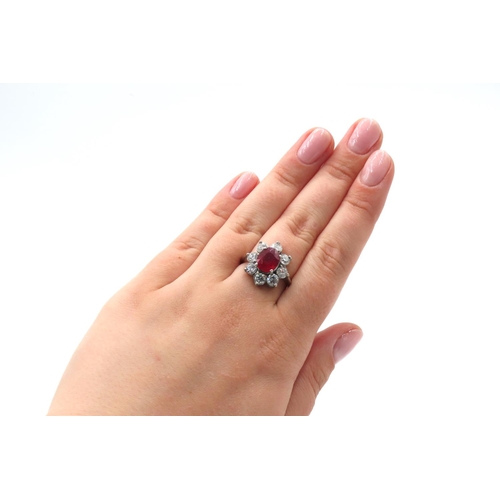 24 - Ruby and Eight Diamond Set Daisy Motif Ring Set in 18 Carat White Gold Total Ruby Carat Weight 5 Car... 