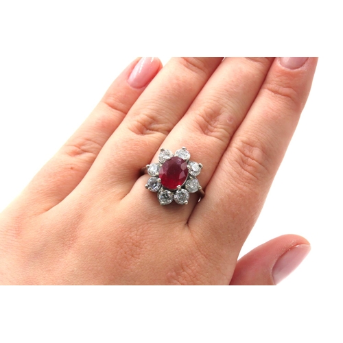 24 - Ruby and Eight Diamond Set Daisy Motif Ring Set in 18 Carat White Gold Total Ruby Carat Weight 5 Car... 