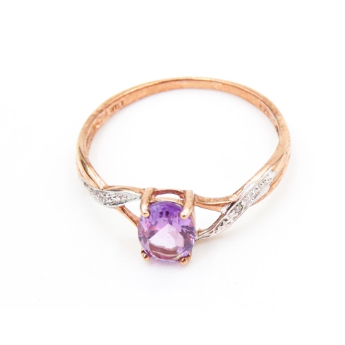 27 - Amethyst and Diamond Set Ladies Ring Four Claw Set Mounted in 9 Carat Rose Gold Ring Size P and a Ha... 