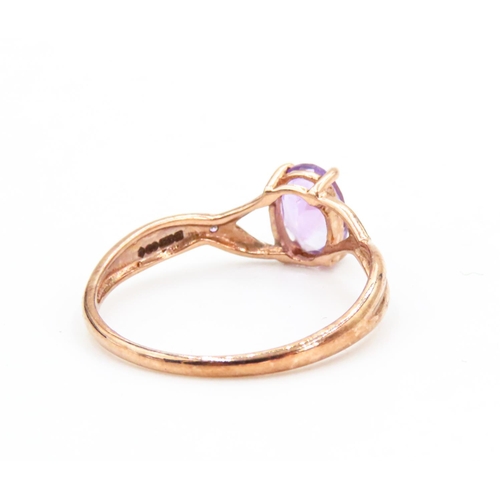 27 - Amethyst and Diamond Set Ladies Ring Four Claw Set Mounted in 9 Carat Rose Gold Ring Size P and a Ha... 