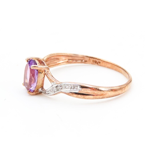 27 - Amethyst and Diamond Set Ladies Ring Four Claw Set Mounted in 9 Carat Rose Gold Ring Size P and a Ha... 