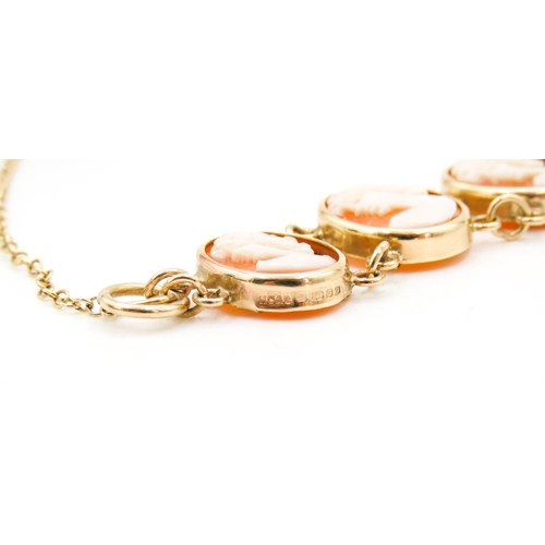 3 - Twelve Cameo Set Ladies Bracelet Articulated Form Set in 9 Carat Yellow Gold 19.5cm Long