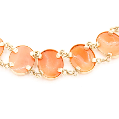 3 - Twelve Cameo Set Ladies Bracelet Articulated Form Set in 9 Carat Yellow Gold 19.5cm Long