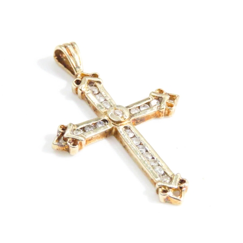 37 - Diamond Set 9 Carat Yellow Gold Crucifix Pendant Finely Detailed 3.5cm High