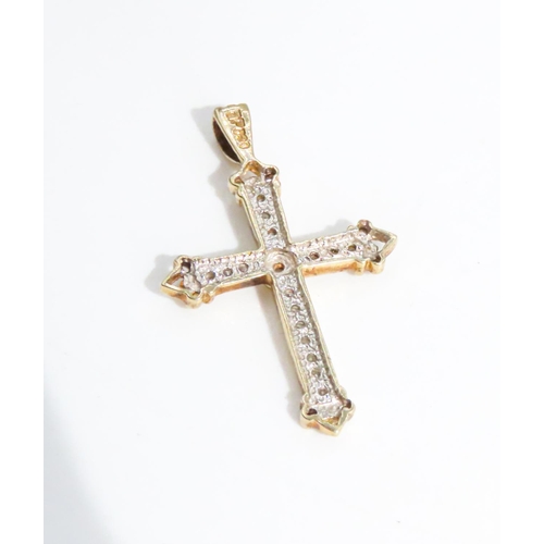 37 - Diamond Set 9 Carat Yellow Gold Crucifix Pendant Finely Detailed 3.5cm High