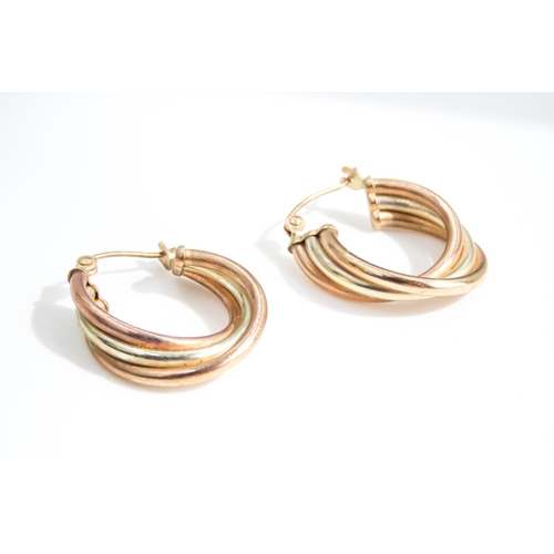 38 - Pair of 9 Carat Yellow White and Rose Gold Trinity Earrings Each 2cm High