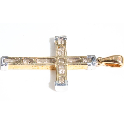 46 - Gradual Diamond Set Cross Pendant Mounted in 14 Carat Yellow and White Gold 4cm High