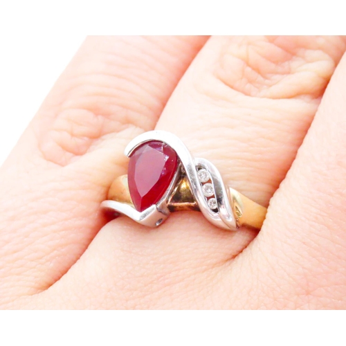 5 - Pear Cut Garnet Bezel Set in 9 Carat White Gold Diamonds Set to Side Further Mounted on 9 Carat Yell... 