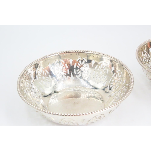 52 - Pair of Silver Bon Bon Dishes Beaded Edge Filigree Decorated 7.5cm Diameter