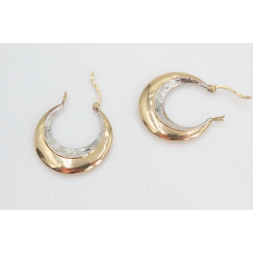 56 - Pair of 9 Carat Yellow and White Gold Hoop Earrings Each 2.5cm High