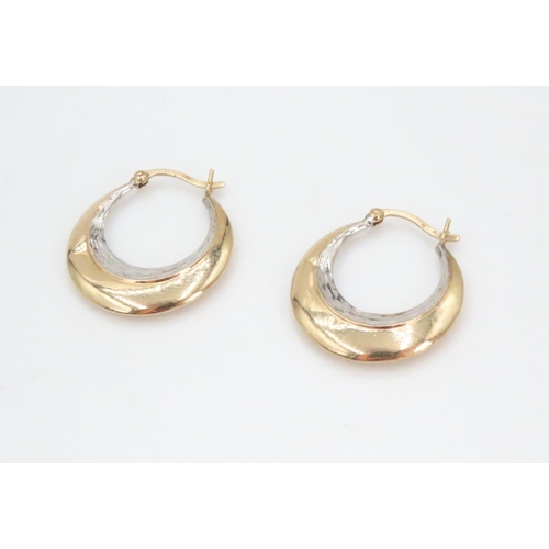 56 - Pair of 9 Carat Yellow and White Gold Hoop Earrings Each 2.5cm High