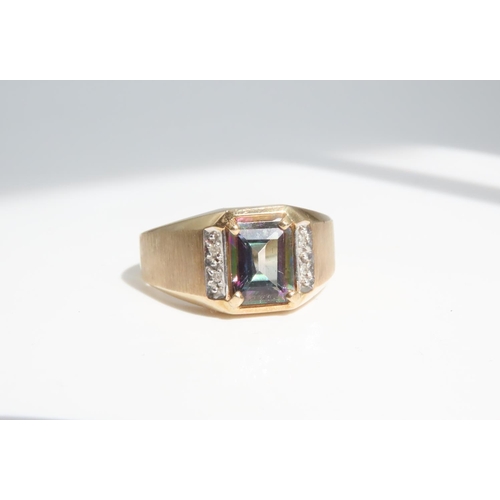 57 - Mystic Topaz and Diamond Set 9 Carat Yellow Gold Ring Size Z and a Half