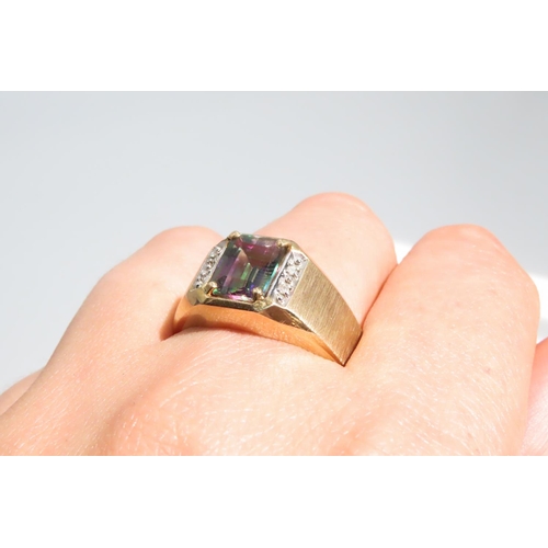 57 - Mystic Topaz and Diamond Set 9 Carat Yellow Gold Ring Size Z and a Half