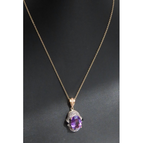 58 - Violet Amethyst Diamond Cluster Set Pendant of Vivid Hue Mounted on 9 Carat Rose Gold Centerstone Fo... 