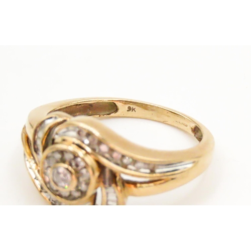 6 - Diamond Set Rose Motif Ring Set in 9 Carat Yellow Gold Attractively Detailed Ring Size N