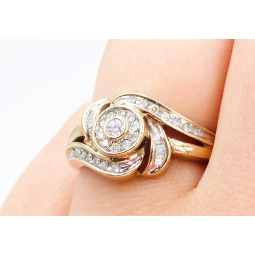 6 - Diamond Set Rose Motif Ring Set in 9 Carat Yellow Gold Attractively Detailed Ring Size N