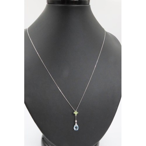 60 - Blue Topaz Peridot and Diamond Set Pendant 9 Carat Yellow Gold Pendant 3cm High Mounted on 9 Carat W... 