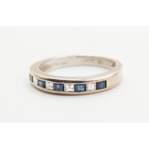 18 Carat White Gold Nine Stone Sapphire and Diamond Half Eternity Ring Size O