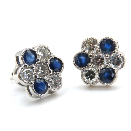 61 - Pair of Sapphire and Diamond Set Daisy Motif Earrings Set in Platinum Total Sapphire Carat Weight 2 ... 