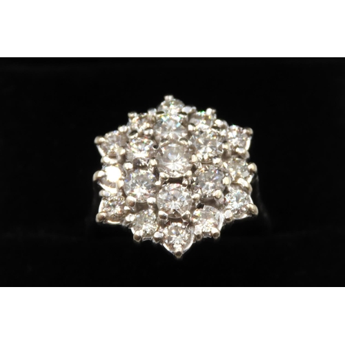 64 - Diamond Nineteen Stone Cluster Ring Set in 18 Carat White Gold Total Diamond Carat Weight 3 Carat Ri... 