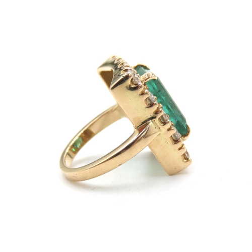 66 - Emerald and Fourteen Diamond Set Ladies Ring Mounted in 18 Carat Yellow Gold Total Emerald Carat Wei... 