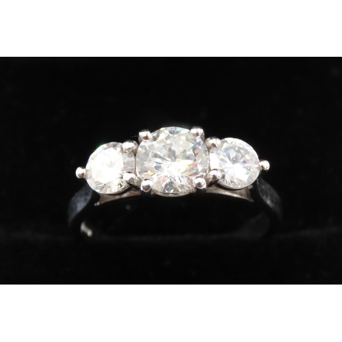 67 - Ladies Diamond Three Stone Ring Set in 18 Carat White Gold Ring Size K