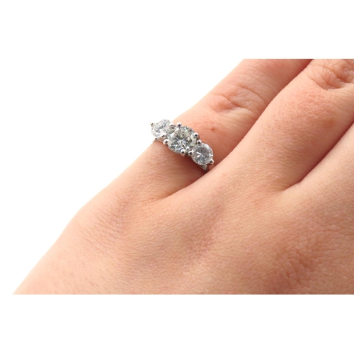 67 - Ladies Diamond Three Stone Ring Set in 18 Carat White Gold Ring Size K