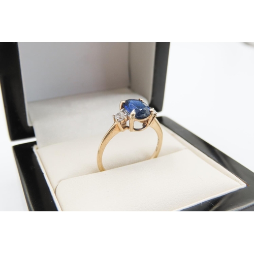 723 - Four Claw Sapphire Set Ring Mounted in 10 Carat Yellow Gold Gemstone Set to Shoulders Ring Size L