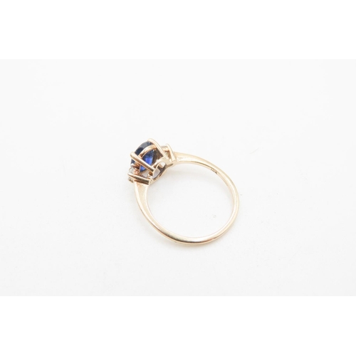 723 - Four Claw Sapphire Set Ring Mounted in 10 Carat Yellow Gold Gemstone Set to Shoulders Ring Size L