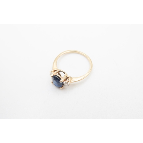 723 - Four Claw Sapphire Set Ring Mounted in 10 Carat Yellow Gold Gemstone Set to Shoulders Ring Size L