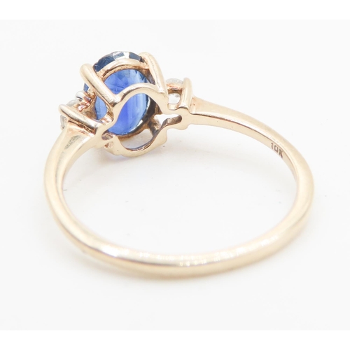 723 - Four Claw Sapphire Set Ring Mounted in 10 Carat Yellow Gold Gemstone Set to Shoulders Ring Size L