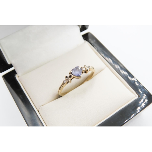 728 - Heart Cut Amethyst Centre Stone Ring Further Diamonds Set to Shoulders Mounted in 9 Carat Yellow Gol... 