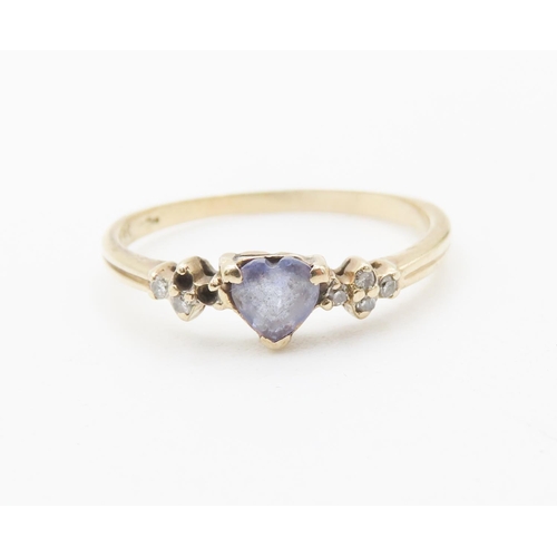 728 - Heart Cut Amethyst Centre Stone Ring Further Diamonds Set to Shoulders Mounted in 9 Carat Yellow Gol... 