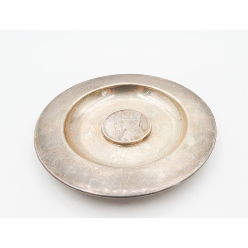 735 - Silver Pin Dish with Inset Coin 10.5cm Diameter