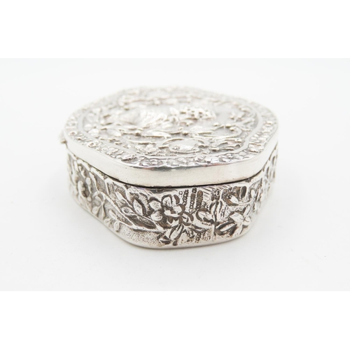 740 - Silver Snuff Box Shaped Form Hinged Cover Attractively Decorated Gilded Interior 5.5 cm Wide