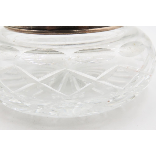 744 - Large silver Top Cut Crystal Desk Jar 6cm  High and 11cm Diameter