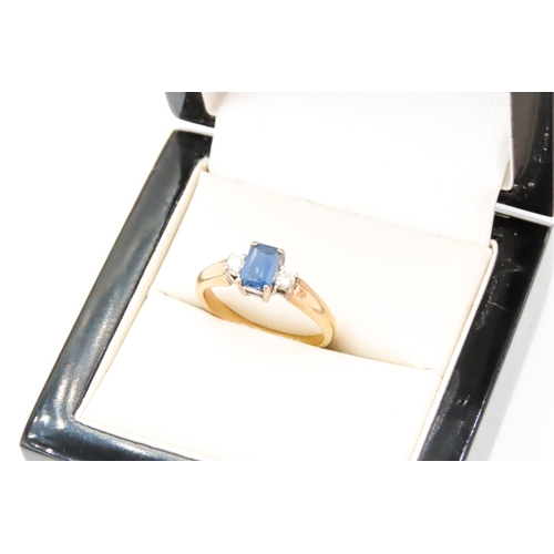 8 - Emeral Cut Sapphire Centre Stone Ring Set in 9 carat Yellow Gold Further Diamonds Set to Shoulders R... 