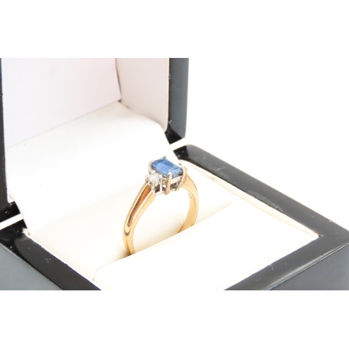 8 - Emeral Cut Sapphire Centre Stone Ring Set in 9 carat Yellow Gold Further Diamonds Set to Shoulders R... 