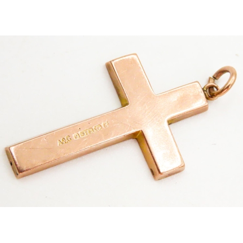 9 - 9 Carat Rose Gold Finely Engraved Cut Form Crucifix Pendant 4cm High