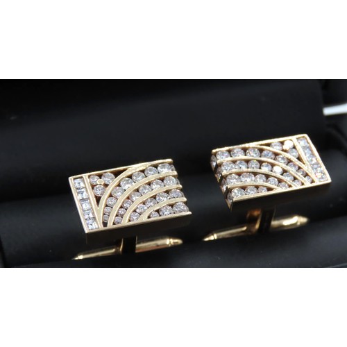 63 - Exceptional Pair of 18 Carat Yellow Gold Asher Cut Diamond Set Cufflinks Finely Detailed Each 1.8cm ... 