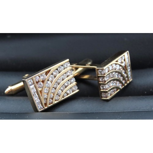 63 - Exceptional Pair of 18 Carat Yellow Gold Asher Cut Diamond Set Cufflinks Finely Detailed Each 1.8cm ... 