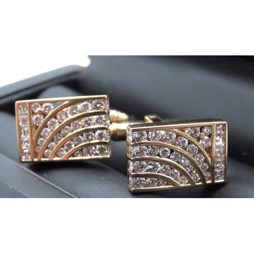 63 - Exceptional Pair of 18 Carat Yellow Gold Asher Cut Diamond Set Cufflinks Finely Detailed Each 1.8cm ... 