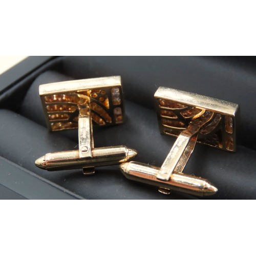 63 - Exceptional Pair of 18 Carat Yellow Gold Asher Cut Diamond Set Cufflinks Finely Detailed Each 1.8cm ... 