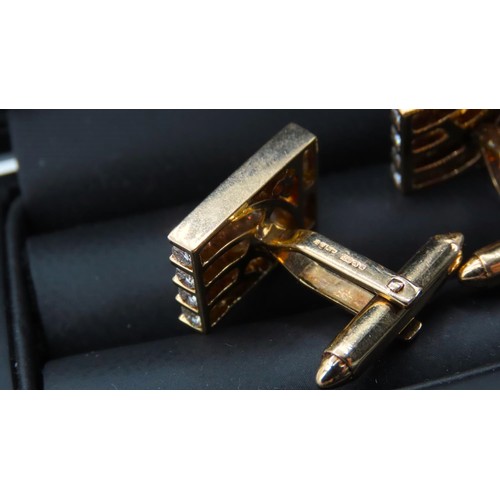 63 - Exceptional Pair of 18 Carat Yellow Gold Asher Cut Diamond Set Cufflinks Finely Detailed Each 1.8cm ... 