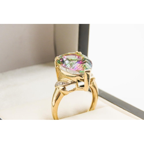 10 - Pear Cut Mystic Topaz Statement Ring with Further Diamonds Set to Shoulders Mounted in 9 Carat Yello... 