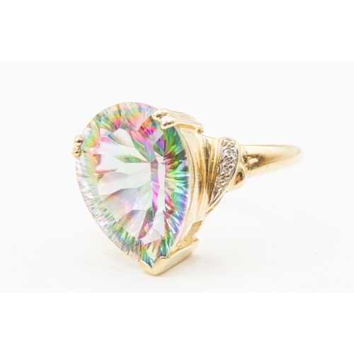 10 - Pear Cut Mystic Topaz Statement Ring with Further Diamonds Set to Shoulders Mounted in 9 Carat Yello... 